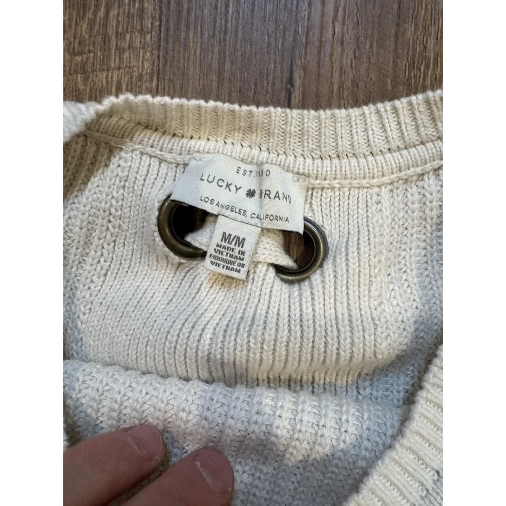 Lucky Brand Sweater Womans Med Cream Breen Pullover Cotton Lace Up Back‎ Crop